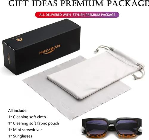 Vista 148 de AIEYEZO Gafas de sol cuadradas para mujeres y hombres, gafas de sol cuadradas con montura gruesa, estilo de diseñador simple