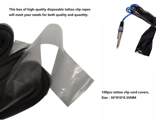 Vista 2 de HuoHuo 100 fundas de cordón de clip, fundas de plástico con clip de color negro, fundas desechables para cable de higiene, una caja de 100 fundas