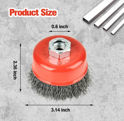 Vista 2 de A A IN Paquete de 2 ruedas de alambre para amoladora angular, cepillo de rueda de alambre de 3 pulgadas con eje roscado de 5/8"-11 para amoladora
