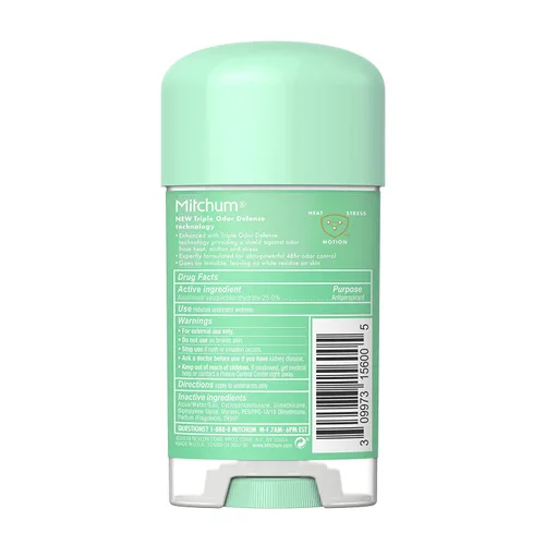 Vista 2 de Mitchum Desodorante antitranspirante de gel, triple defensa de olores para mujeres, polvo fresco, 2.25 onzas, paquete de 4