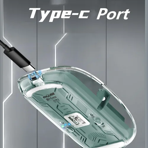 Vista 5 de Ratón inalámbrico, Bluetooth+2.4 GHz recargable con receptor USB, 2400 DPI LED delgado computadora silenciosa portátil Bluetooth ratón transparente