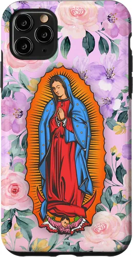 Vista 11 de Funda para iPhone 14 Virgen de Guadalupe versión flores rosas