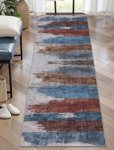 Vista 13 de Ciicool Alfombra moderna abstracta de 2 x 3 pulgadas, lavable, pequeña, antideslizante, de pelo bajo, alfombra de entrada plegable para cocina