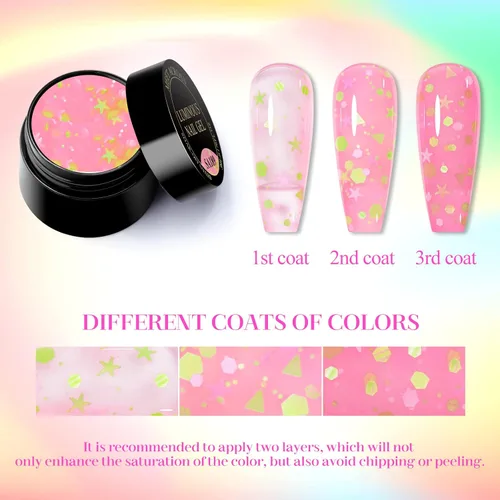 Vista 7 de MEET ACROSS Juego de esmaltes de uñas de gel luminosos de caramelo de 6 colores, esmalte de uñas de gel que brilla en la oscuridad con cepillo