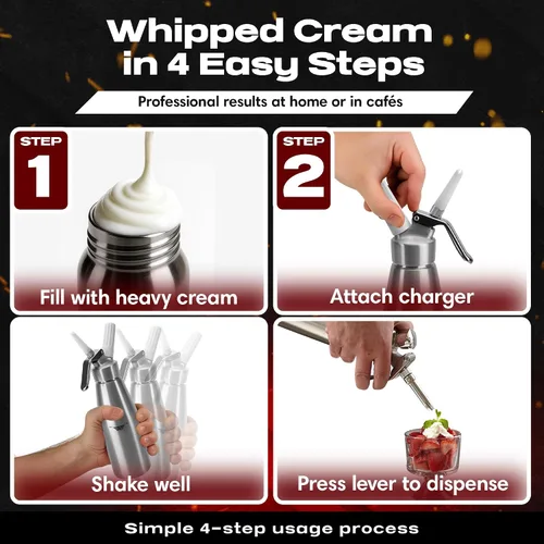 Vista 6 de Chef Master Dispensador de crema batida con 3 boquillas y cepillo de limpieza 1 pinta