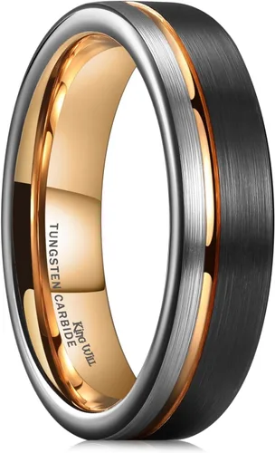 Vista 98 de King Will Anillo de boda de carburo de tungsteno para hombre con diseño de ranura, 6/7/0.315 in de ancho, acabado cepillado/pulido para hombre
