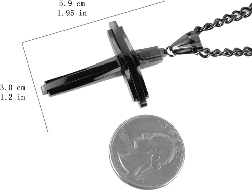 Vista 10 de HZMAN collar con colgante de cruz de acero inoxidable pulido, con cadena de 24 in, para hombre