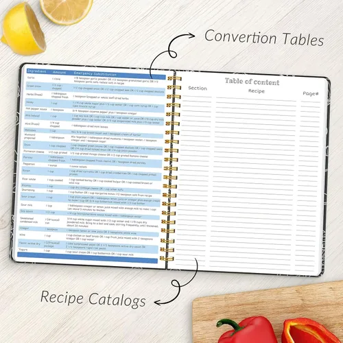 Vista 3 de LuBudingJoy Libro de recetas en blanco para escribir en tus propias recetas, organizador de recetas personal de tapa dura de página completa, diario