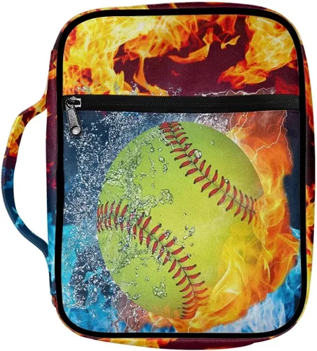 Vista 14 de Funda para la Biblia de Béisbol con Impresión de Agua y Fuego para Niños, Fundas Ligeras para la Biblia, Bolso de Mano para Estudio de la Biblia