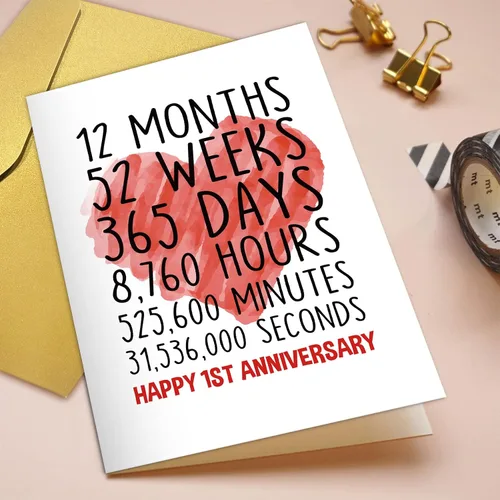 Vista 4 de Qiliji Tarjeta de feliz primer aniversario para él y ella, tarjeta de felicitación de aniversario de boda, divertida tarjeta de aniversario de un
