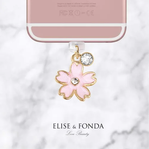 Vista 3 de ELISE & FONDA CP159 Puerto de carga USB Anti polvo Plug Little Cherry Blossom Colgante Colgante Teléfono Charm para iPhone 11/XS MAX/XR/X/8