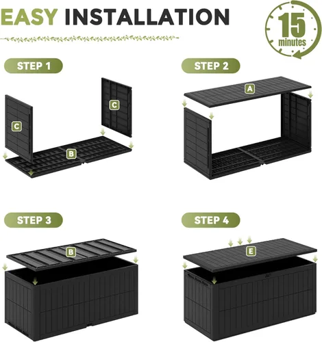 Vista 7 de UDPATIO Caja de almacenamiento para exteriores de 120 galones, con cerradura, de resina impermeable, contenedor de almacenamiento para interiores