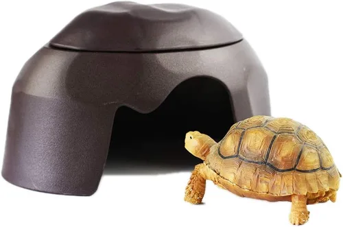 Vista 8 de OMEM Casa de reptiles con fregadero de cerámica, terrario, caja de cría de cuevas, refugio, decoración de hábitat, escondites para tortuga, lagarto
