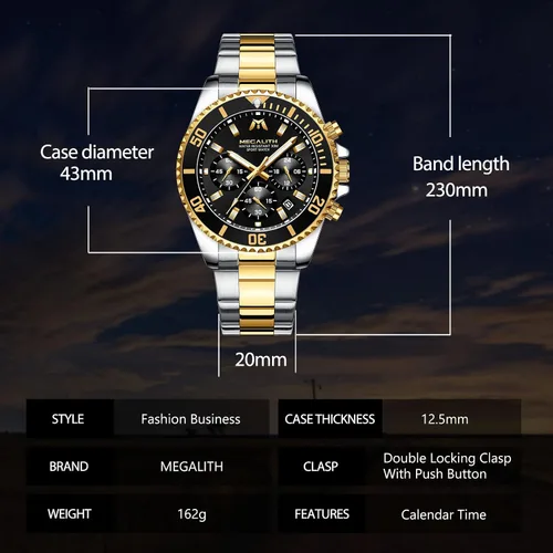 Vista 7 de MEGALITH Relojes para hombre, acero inoxidable, impermeable, analógico, de cuarzo, cronógrafo, de negocios, para hombres, fecha automática