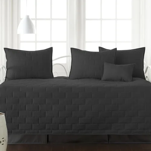 Vista 16 de Juego de funda para sofá cama de tamaño individual, 6 piezas, fundas a 1 - Hojas Botánicas Gris