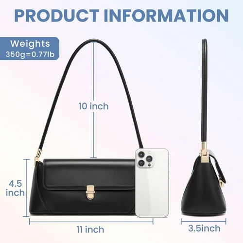 Vista 3 de Keyli Bolso de hombro vintage para mujeres, bolso de mano clásico retro, linda cartera pequeña, mini bolso hobo clutch de cuero a la moda Small