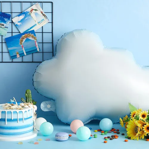 Vista 4 de Sumind 6 globos de papel de aluminio de nube blanca de 28 pulgadas, globos con forma de cielo azul, suministros de fiesta inflables reutilizables