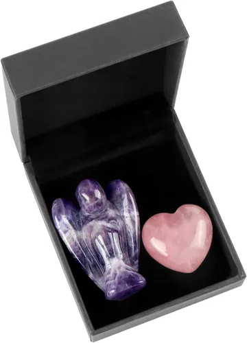 Vista 7 de Artistone Juego de piedras curativas de corazón de ángel guardián de amatista, piedras preciosas talladas a mano, piedras preciosas de cuarzo