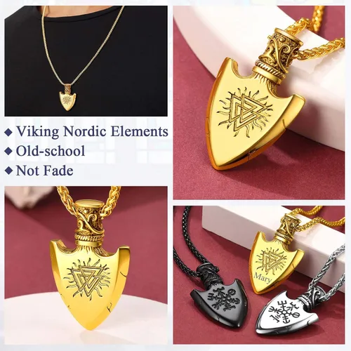 Vista 4 de FaithHeart - Collar de runa vikinga nórdica con cadenas ajustables de cueroacero inoxidable trenzadas para hombres y mujeres, regalo de joyería