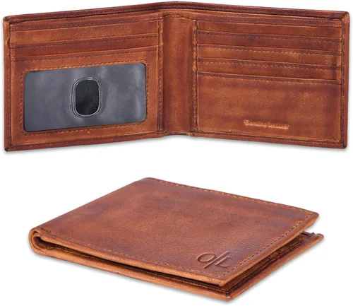 Vista 27 de Cartera delgada de cuero para hombre, bloqueo RFID, bolsillo frontal minimalista, delgada y elegante con ventana de identificación, regalo
