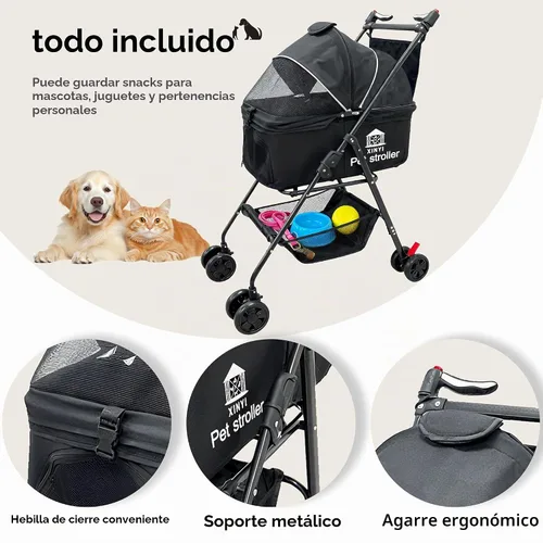Vista 4 de Cochecito para mascotas extra grande, carrito para mascotas para correr y viajar con cubierta climática, cochecito para gatos y perros para mascotas