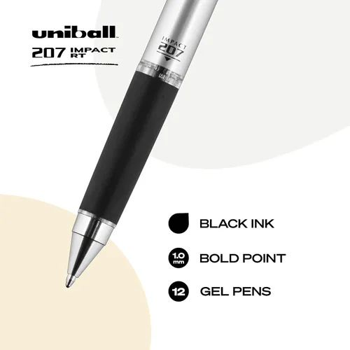 Vista 4 de Uniball Signo 207 Impact RT - Bolígrafos de gel retráctiles (paquete de 12) y bolígrafos de gel Uniball Signo 207 Impact Stick (paquete de 4)