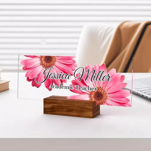 Vista 71 de Placa de identificación personalizada para escritorio, decoración de oficina de acrílico transparente con diseño de flores, decoraciones