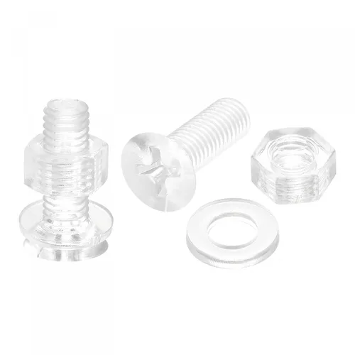 Vista 19 de uxcell Tornillos de máquina Phillips de plástico M3 x 0.472 in con tuercas y arandelas planas, pernos de máquina de cabeza plana de PC