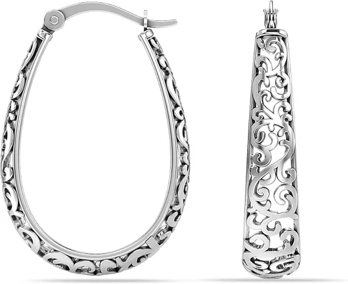 Vista 3 de LeCalla Aretes de aro de plata de ley 925 Aretes de aro de filigrana para mujer Aretes de aro de malla gruesa calada Aretes de aro vintage