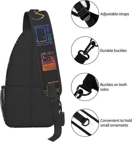 Vista 6 de Bolso tipo bandolera con estampado de videojuegos para videojuegos, mochila cruzada para hombro casual, mujeres y hombres
