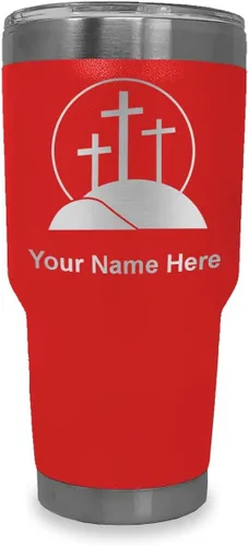 Vista 39 de LaserGram Vaso aislado al vacío de 20 onzas, cruz de calvario, grabado personalizado incluido (negro)