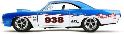 Vista 3 de Jada Big Time Muscle 1:24 1970 Plymouth Roadrunner - Auto fundido a presión, juguetes para niños y adultos (azul caramelo/blanco)