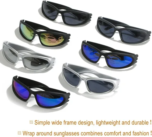 Vista 6 de BAWUYI Gafas de sol envolventes Y2K para hombres y mujeres, accesorios de los años 2000, gafas cibernéticas deportivas para motociclista, protección