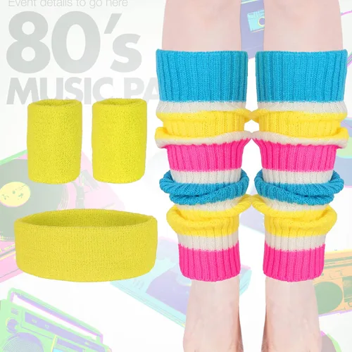 Vista 3 de CICOCI Accesorios de los años 80 para mujer, ropa de entrenamiento de los años 80, disfraz de los años 80, conjunto retro para fiestas calentadores