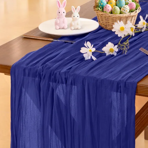 Vista 12 de Socomi - Camino de mesa de gasa, estilo bohemio y rústico, para primavera, Pascua, bodas, fiestas, baby showers y decoración, 120 pulgadas/10 pies