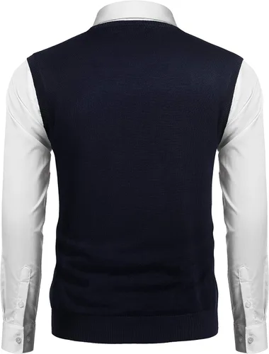 Vista 2 de COOFANDY Suéter sin mangas con cuello en V para hombre, ajustado, informal, con rombos