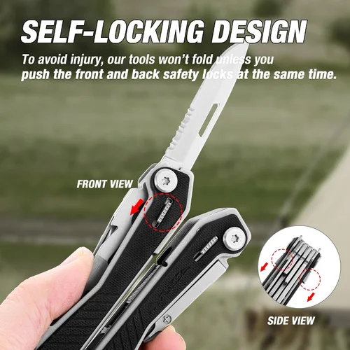 Vista 3 de FLISSA Multiherramienta 16 en 1 con mango G10, regalos para hombres, papá, multiherramienta EDC de acero inoxidable con cuchillo de bolsillo