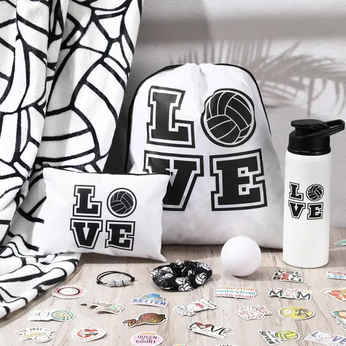 Vista 5 de Umigy El juego de 8 piezas con temática de voleibol para niñas incluye una bonita manta de felpa cálida de 50 x 60 pulgadas, bolsa de maquillaje
