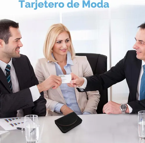 Vista 4 de Tarjetero, Estuche para Tarjetas de Visita de Cuero PU con Impresión de Color y Patrón, Porta Tarjetas con Billetera, Bolsillos Magnéticos