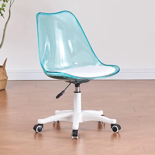 Vista 14 de Silla de escritorio transparente, silla de oficina de acrílico sin brazos con ruedas, giratoria de 360° y silla de tocador de altura ajustable