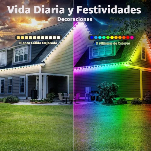Vista 5 de SINLEY Luces RGB Permanentes para Exteriores de 100 Pies, Luces LED Inteligentes Impermeables para Aleros con Control por Aplicación/Control Remoto