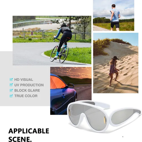 Vista 6 de Gafas de sol de aviador de gran tamaño para mujeres y hombres, máscara de onda de moda, UV400, estilo de diseñador de escudo futurista, AM051
