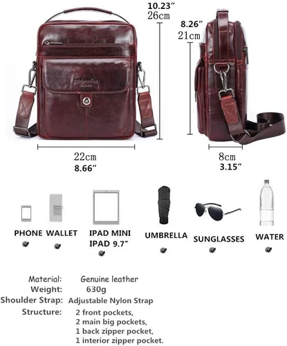 Vista 4 de Bolso bandolera de cuero genuino para hombre