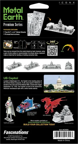 Vista 2 de Metal Earth Fascinations Premium Series US Capitol 3D Kit de modelo de metal con pinzas