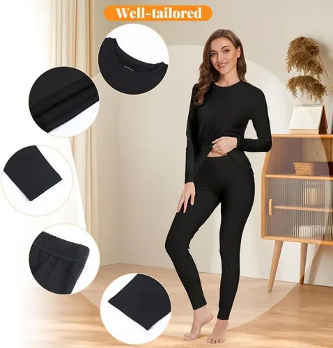 Vista 5 de Long Johns - Conjunto de ropa interior térmica con forro polar para mujer, ropa interior larga cálida, capa base, clima frío