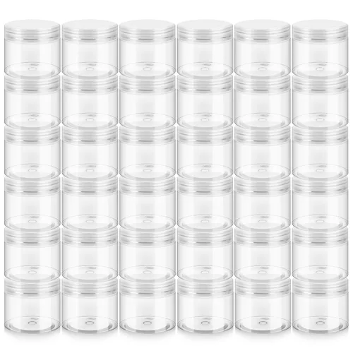 Vista 17 de Loretoy Paquete de 36 tarros de plástico de 1 onza con tapas, sin BPA, reutilizables, rellenables, recipientes de cosméticos transparentes