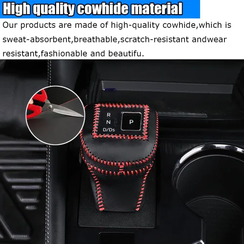 Vista 4 de Accesorios de interior personalizados para Nissan Pathfinder 2022 2023, cubierta de pomo de palanca de cambios de piel automática, funda de palanca