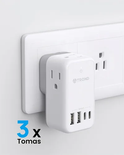 Vista 3 de TROND Extensor de toma de pared de enchufe múltiple con enchufe giratorio Blanco