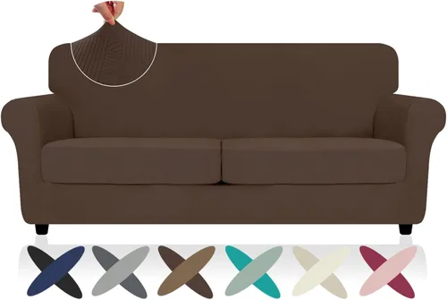 Vista 21 de ZNSAYOTX 2026 Funda de silla a rayas de 2 piezas (79 cm - 117 cm), funda de sillón elástica gruesa con banda elástica antideslizante y lazos