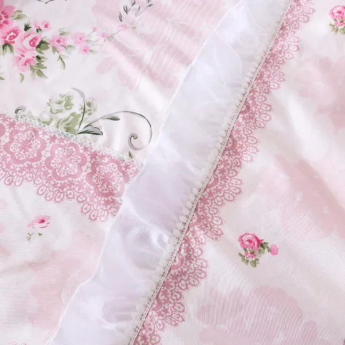 Vista 9 de FADFAY, Juego de ropa de cama romántica con estampado de flores, juego de cama rural rústico, funda de edredón con volantes de encaje de princesa